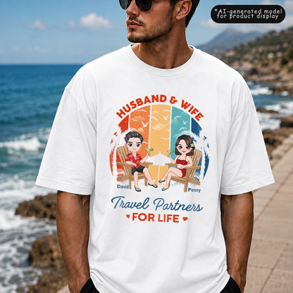 VPST36 Husband and Wife Travel Partners For Life - Personalized T-shirt Hoodie