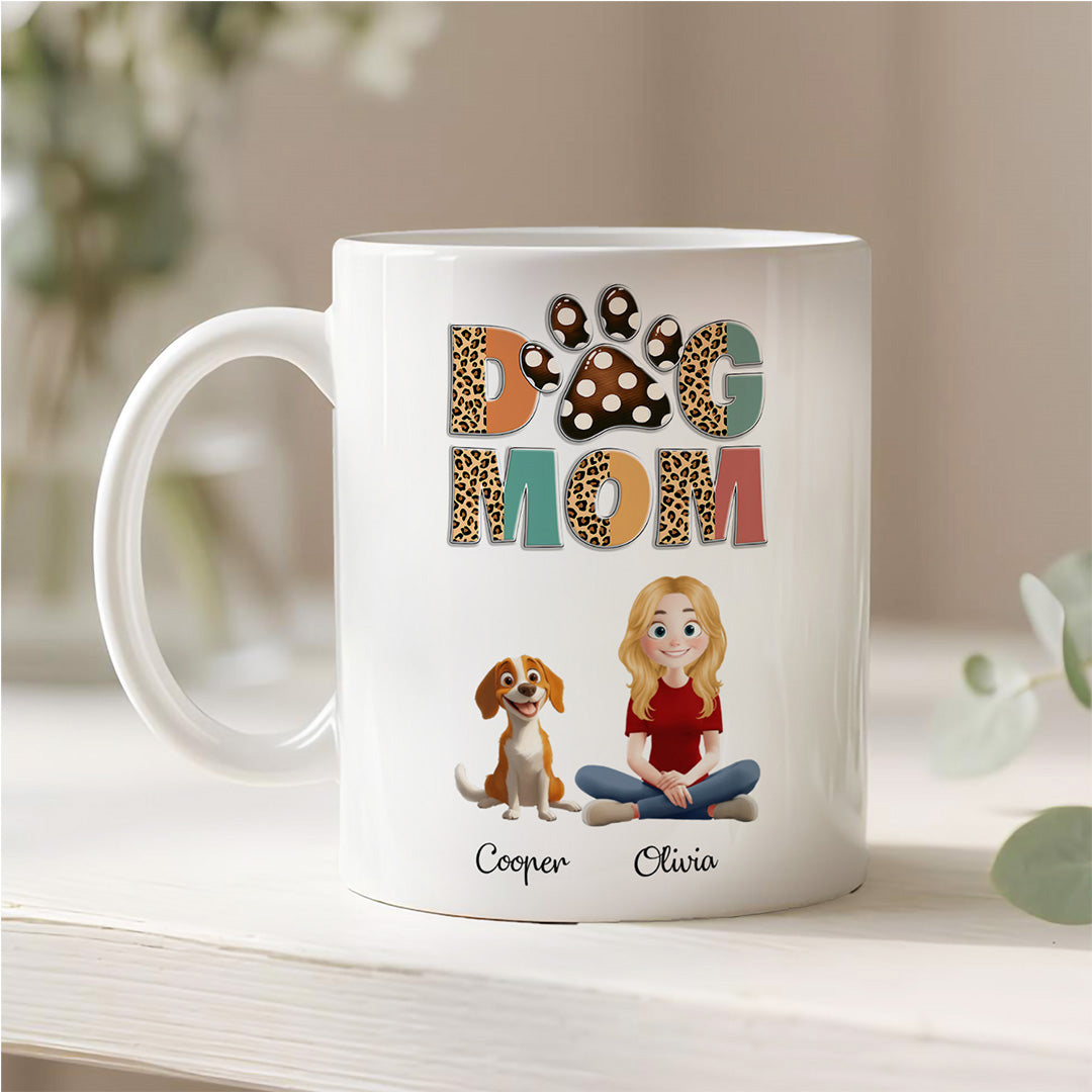 UPST118 Dog Mom Leopard Pattern - Personalized White Mug Accent Mug