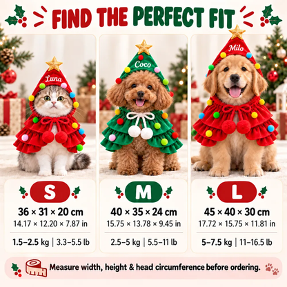 PST263 Christmas Tree Dog Costume with Name - Personalized Pet Cape