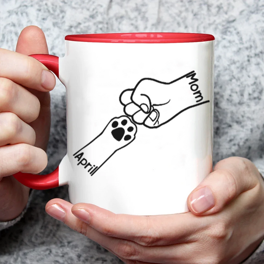 ETT3051 Paws And Human Fist Bump-Personalized Custom Accent Mug
