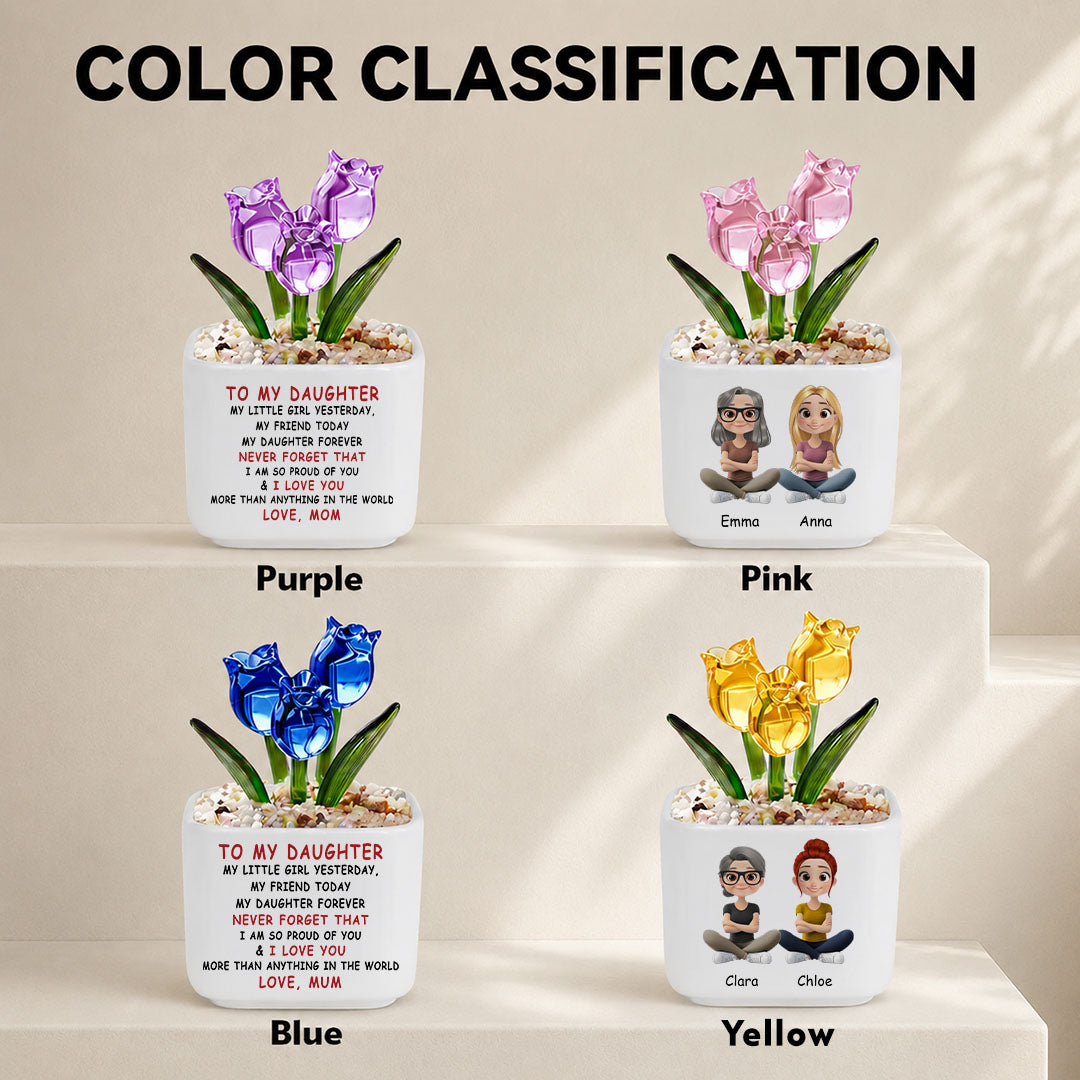UPST140 To My Daughter I Love You Mom -Personalized  Custom Glass Everlasting Tulips