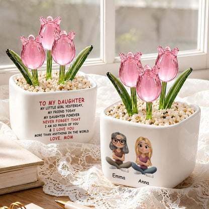 UPST140 To My Daughter I Love You Mom -Personalized  Custom Glass Everlasting Tulips
