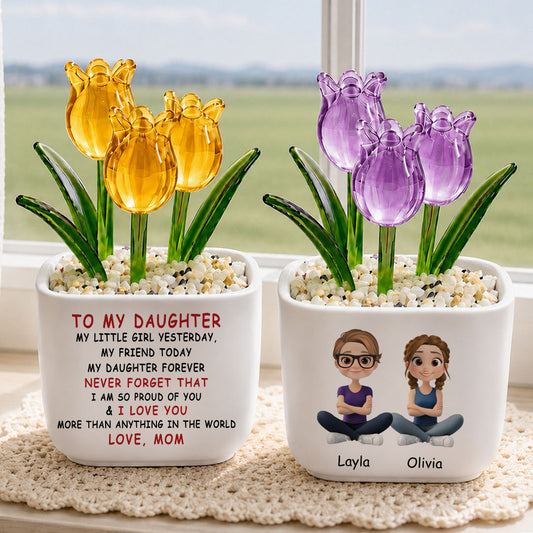 UPST140 To My Daughter I Love You Mom -Personalized  Custom Glass Everlasting Tulips