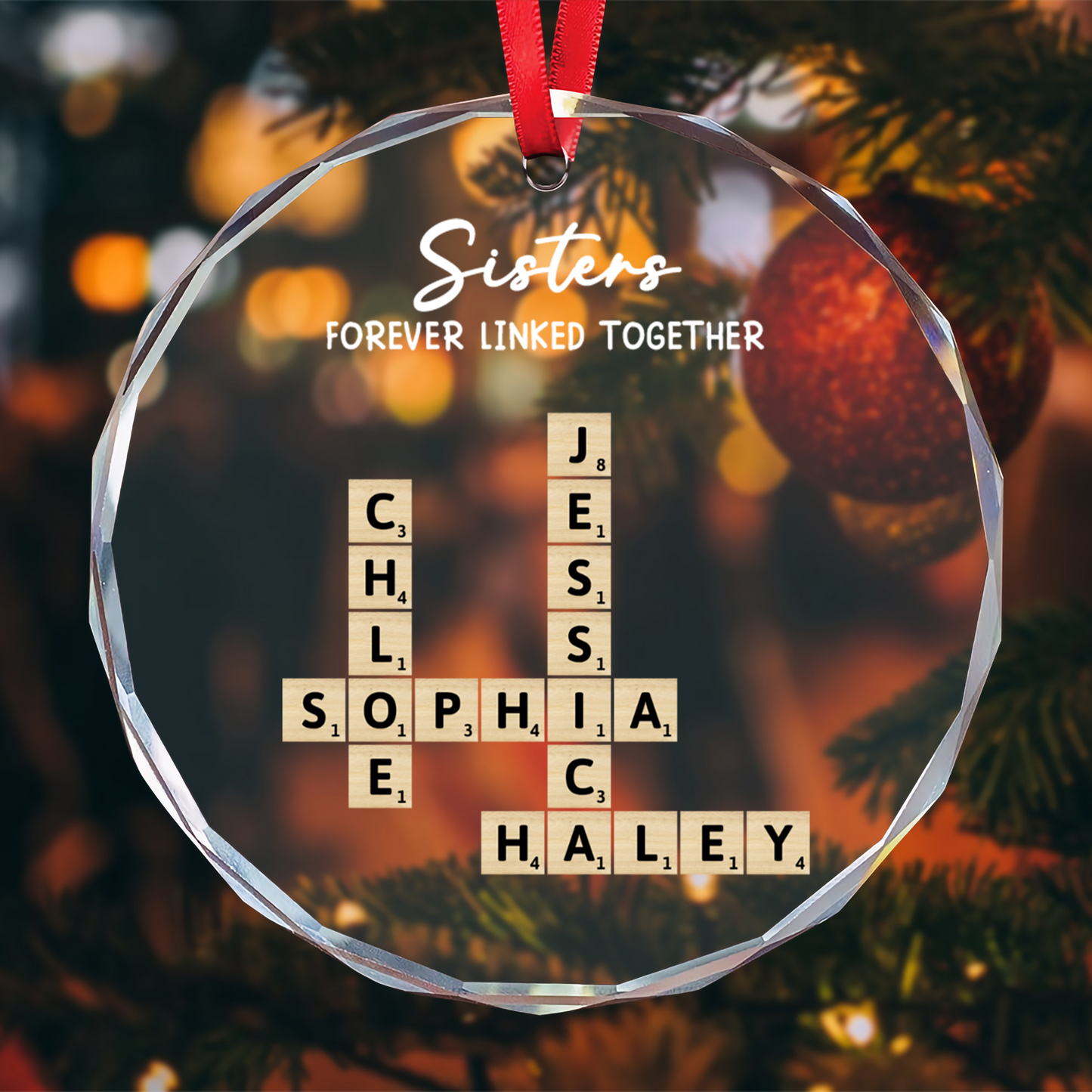 UPST144 Siblings Together Names Crossword Puzzle - Personalized Glass Ornament