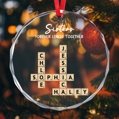 UPST144 Siblings Together Names Crossword Puzzle - Personalized Glass Ornament