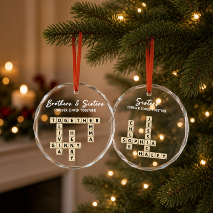 UPST144 Siblings Together Names Crossword Puzzle - Personalized Glass Ornament