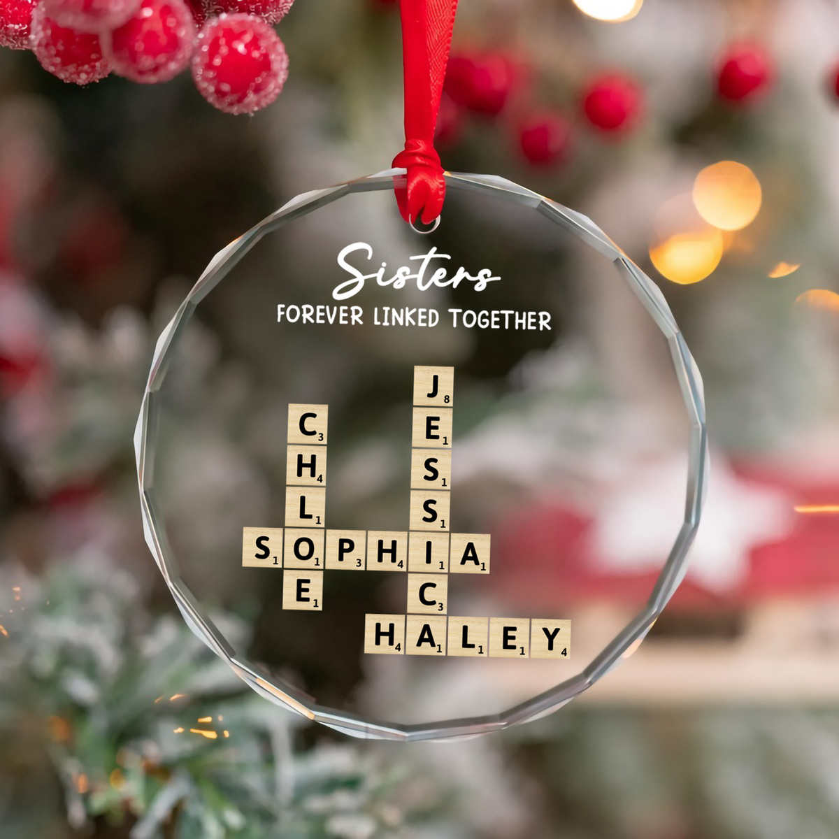 UPST144 Siblings Together Names Crossword Puzzle - Personalized Glass Ornament