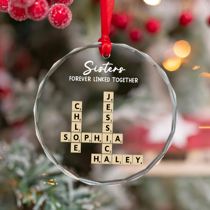 UPST144 Siblings Together Names Crossword Puzzle - Personalized Glass Ornament
