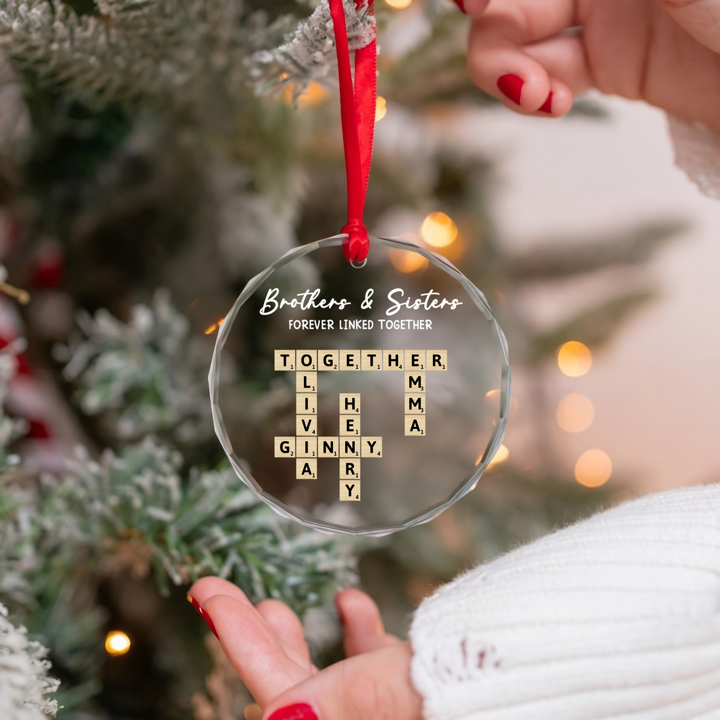 UPST144 Siblings Together Names Crossword Puzzle - Personalized Glass Ornament