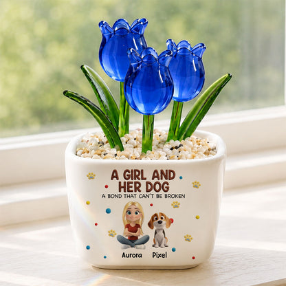 UPST146 A Girl And Her Dog A Bond That Can't Be Broken - Personalized  Custom Glass Everlasting Tulips