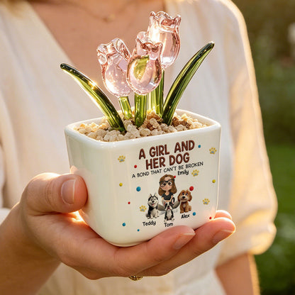 UPST146 A Girl And Her Dog A Bond That Can't Be Broken - Personalized  Custom Glass Everlasting Tulips