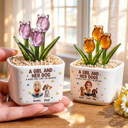 UPST146 A Girl And Her Dog A Bond That Can't Be Broken - Personalized  Custom Glass Everlasting Tulips