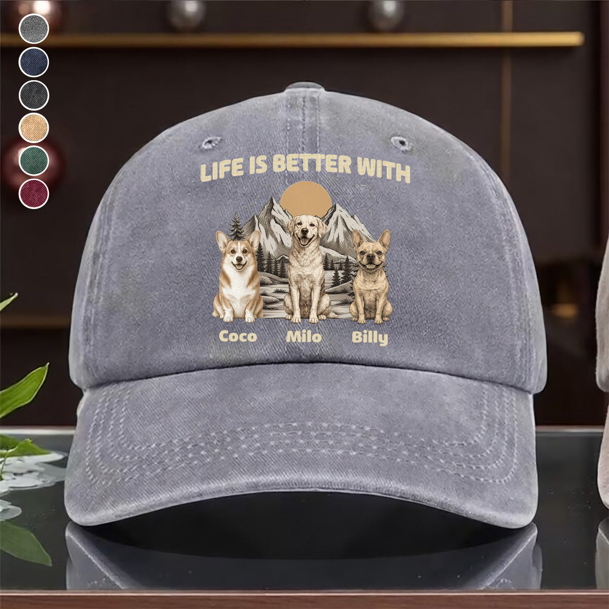 UPST148 Life Is Better With Dogs Vintage Style - Personalized Custom Wash Denim Cap