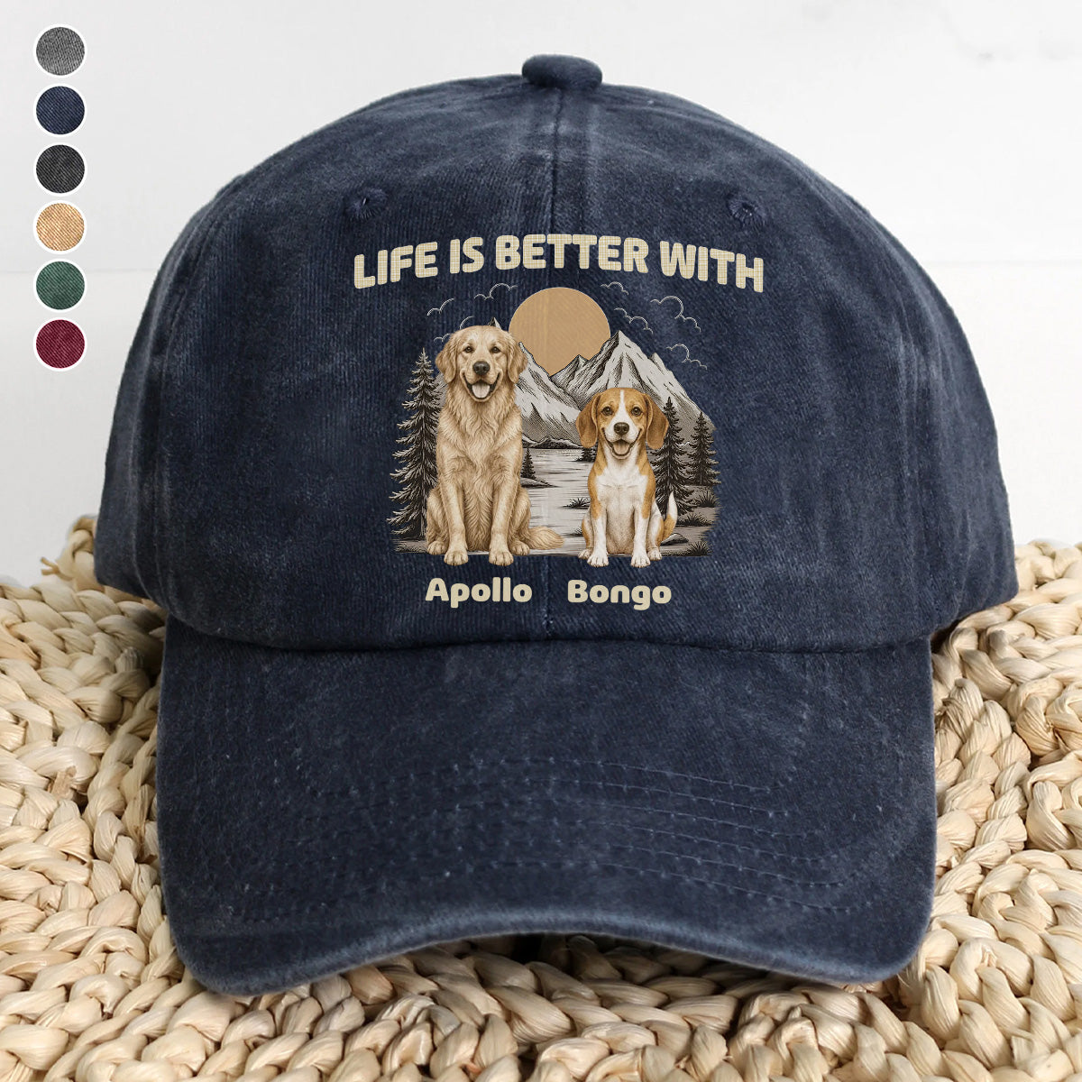 UPST148 Life Is Better With Dogs Vintage Style - Personalized Custom Wash Denim Cap