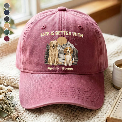 UPST148 Life Is Better With Dogs Vintage Style - Personalized Custom Wash Denim Cap