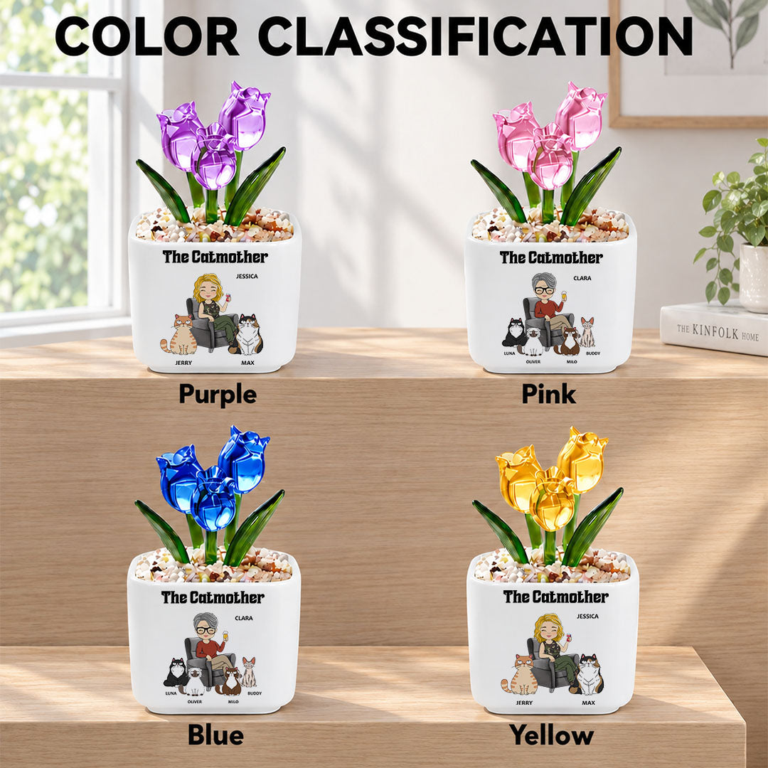 UPST153 The Catmother - Personalized  Custom Glass Everlasting Tulips
