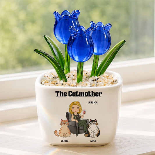 UPST153 The Catmother - Personalized  Custom Glass Everlasting Tulips
