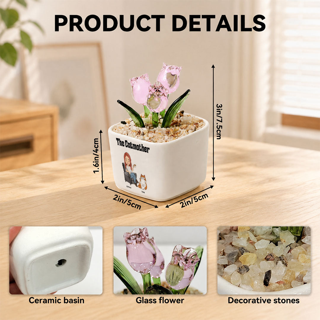 UPST153 The Catmother - Personalized  Custom Glass Everlasting Tulips