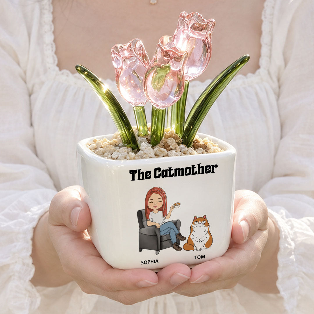UPST153 The Catmother - Personalized  Custom Glass Everlasting Tulips