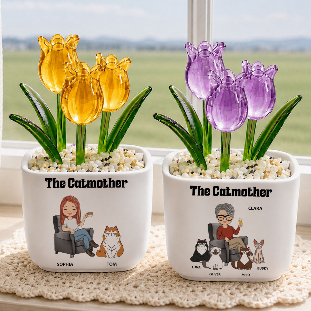 UPST153 The Catmother - Personalized  Custom Glass Everlasting Tulips