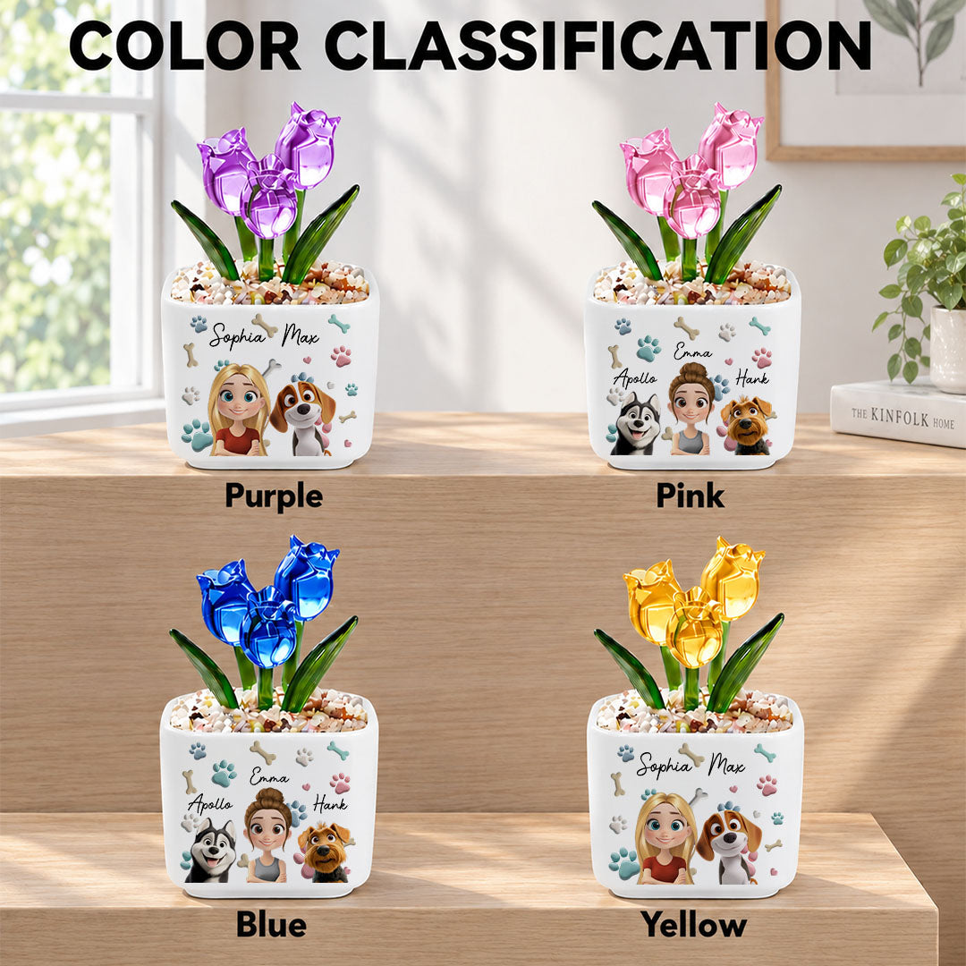 UPST154 Dog Mom Cartoon - Personalized Custom Glass Everlasting Tulips