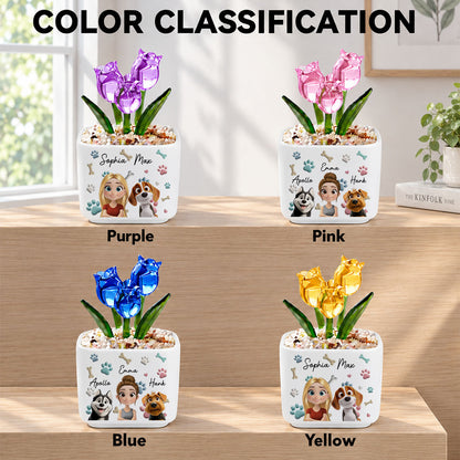 UPST154 Dog Mom Cartoon - Personalized Custom Glass Everlasting Tulips
