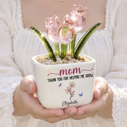 UPST156 Thank You For Helping Me Grow - Personalized Custom Glass Everlasting Tulips