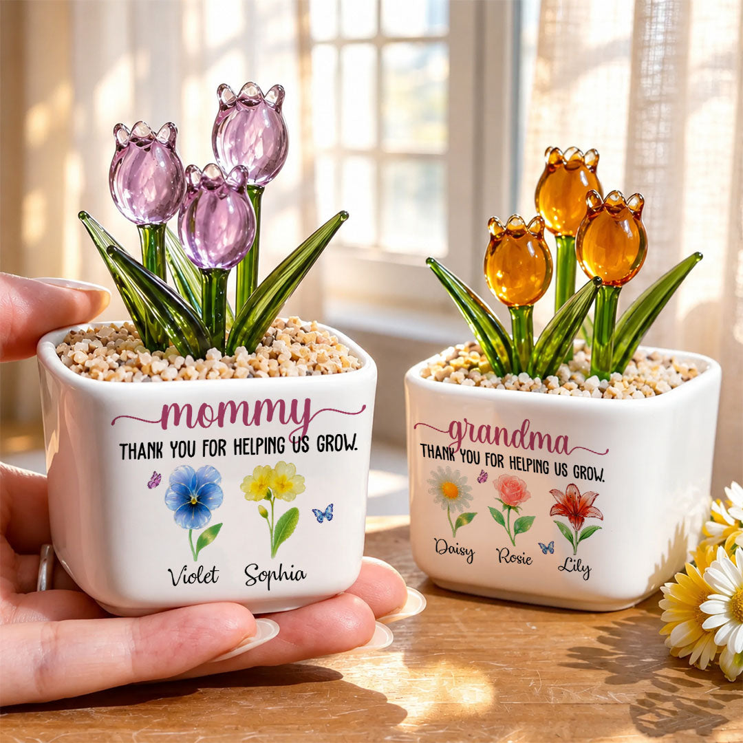 UPST156 Thank You For Helping Me Grow - Personalized Custom Glass Everlasting Tulips
