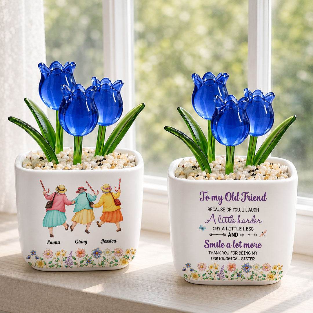 UPST157 To My Old Friend Thank You For Being My Unbiological Sister - Personalized Custom Glass Everlasting Tulips