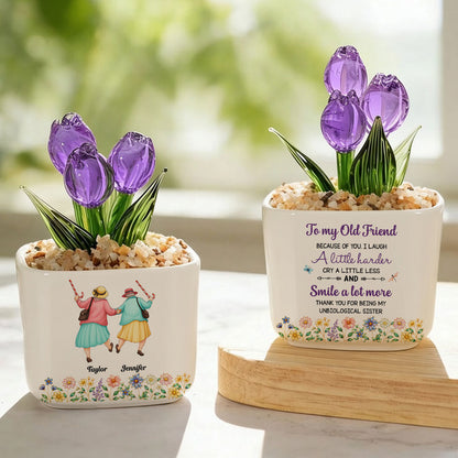 UPST157 To My Old Friend Thank You For Being My Unbiological Sister - Personalized Custom Glass Everlasting Tulips