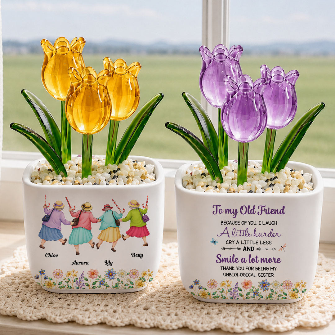 UPST157 To My Old Friend Thank You For Being My Unbiological Sister - Personalized Custom Glass Everlasting Tulips