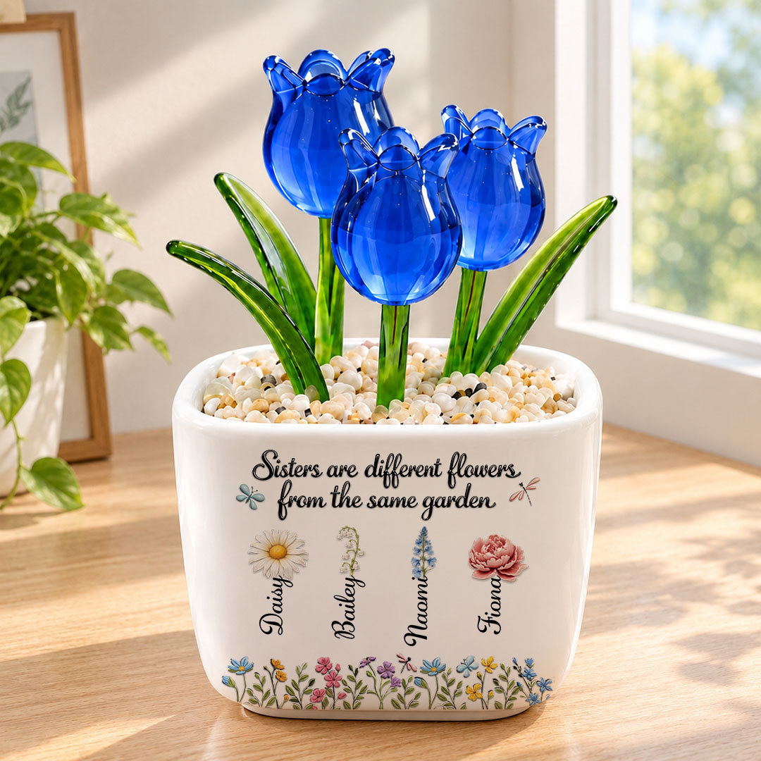 UPST158 Sisters Are Different Flowers From The Same Garden - Personalized Custom Glass Everlasting Tulips