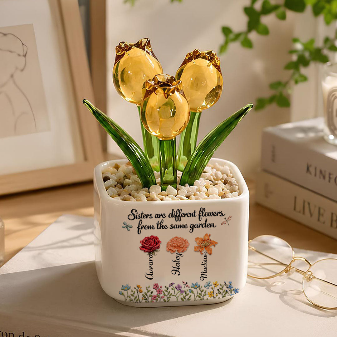 UPST158 Sisters Are Different Flowers From The Same Garden - Personalized Custom Glass Everlasting Tulips