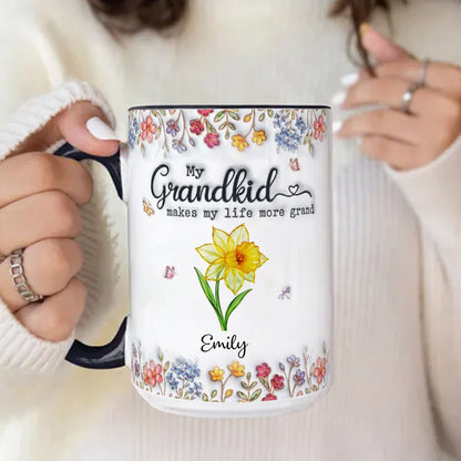 PST133 Grandkid Make My Life More Grand 3D Inflated Effect Printed - Personalized White Mug Accent Mug