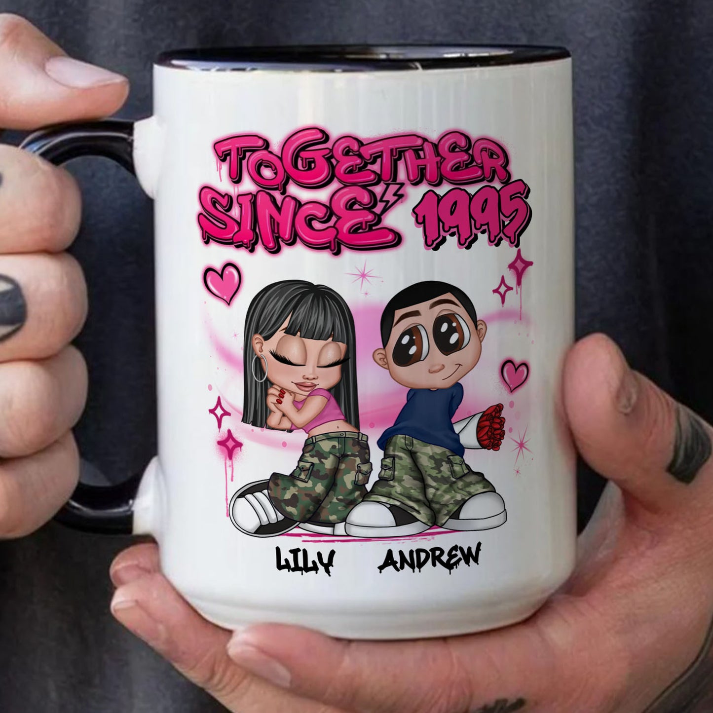 PST182 Y2K Couple Graffiti Style - Personalized White Mug Accent Mug