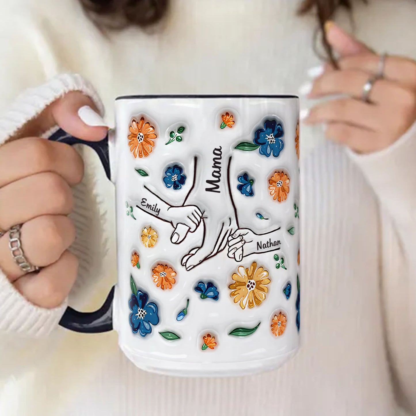 PST136 Hold My Hand 3D Inflated Effect Printed - Personalized White Mug Accent Mug