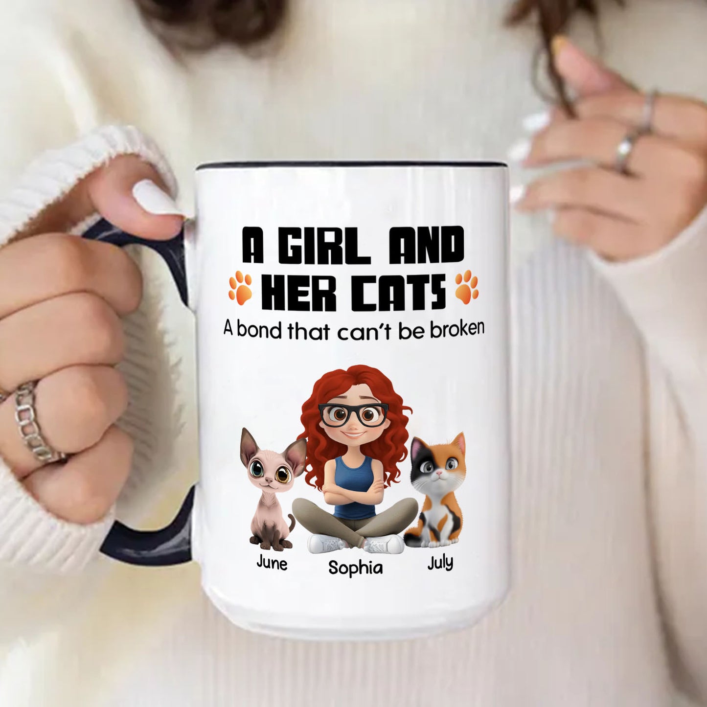 PSTM18 A Woman And Her Cat - White Mug Accent Mug