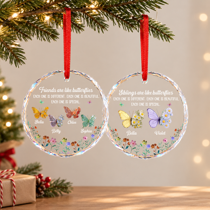 UPST162 Sisters Are Like Butterflies - Personalized Glass Ornament