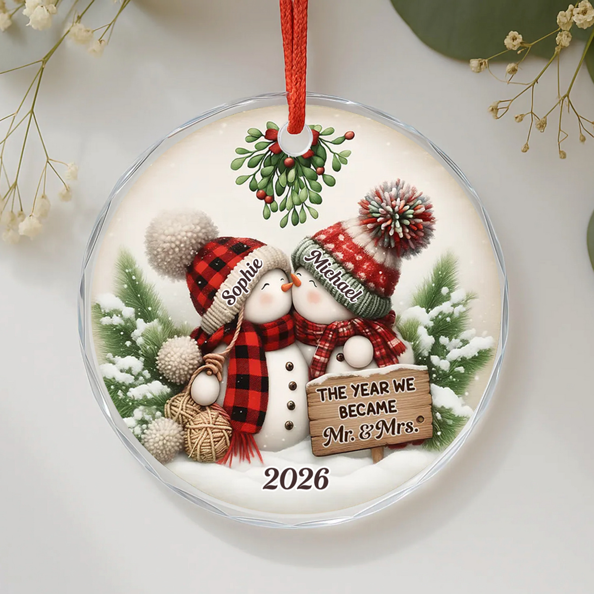 UPST165 The Year We Became Mr & Mrs - Personalized Glass Ornament