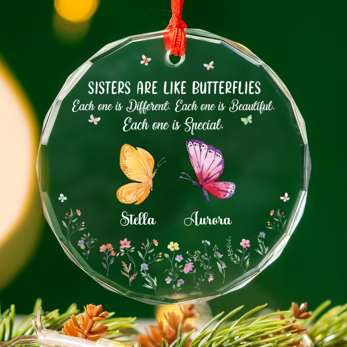 UPST168 Sisters Are Like Butterflies Each One Is Special - Personalized Glass Ceramic Ornament