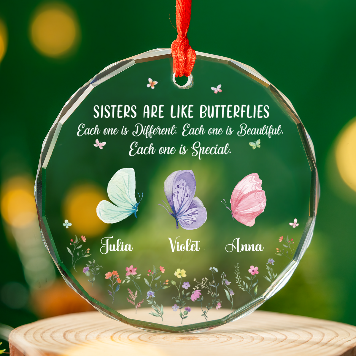 UPST168 Sisters Are Like Butterflies Each One Is Special - Personalized Glass Ceramic Ornament