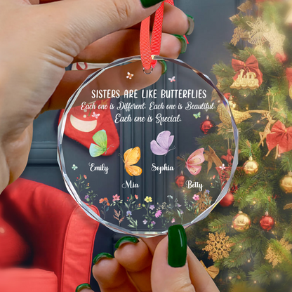 UPST168 Sisters Are Like Butterflies Each One Is Special - Personalized Glass Ceramic Ornament