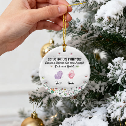 UPST168 Sisters Are Like Butterflies Each One Is Special - Personalized Glass Ceramic Ornament
