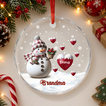UPST169 Grandma Snowman Heart Lovely - Personalized Glass Ornament