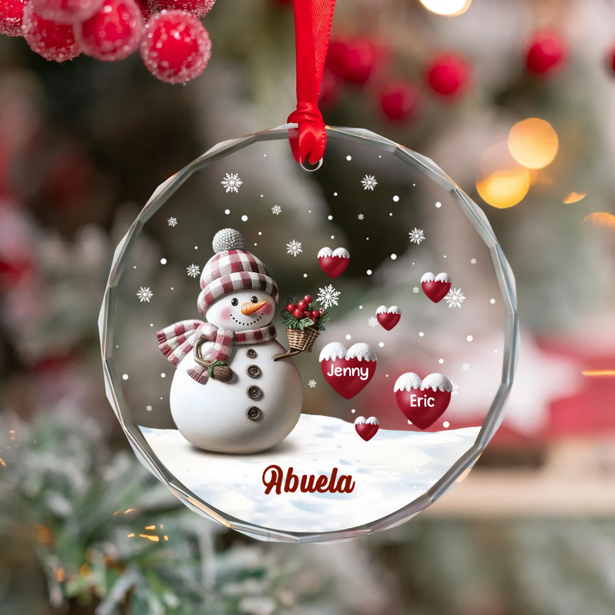 UPST169 Grandma Snowman Heart Lovely - Personalized Glass Ornament