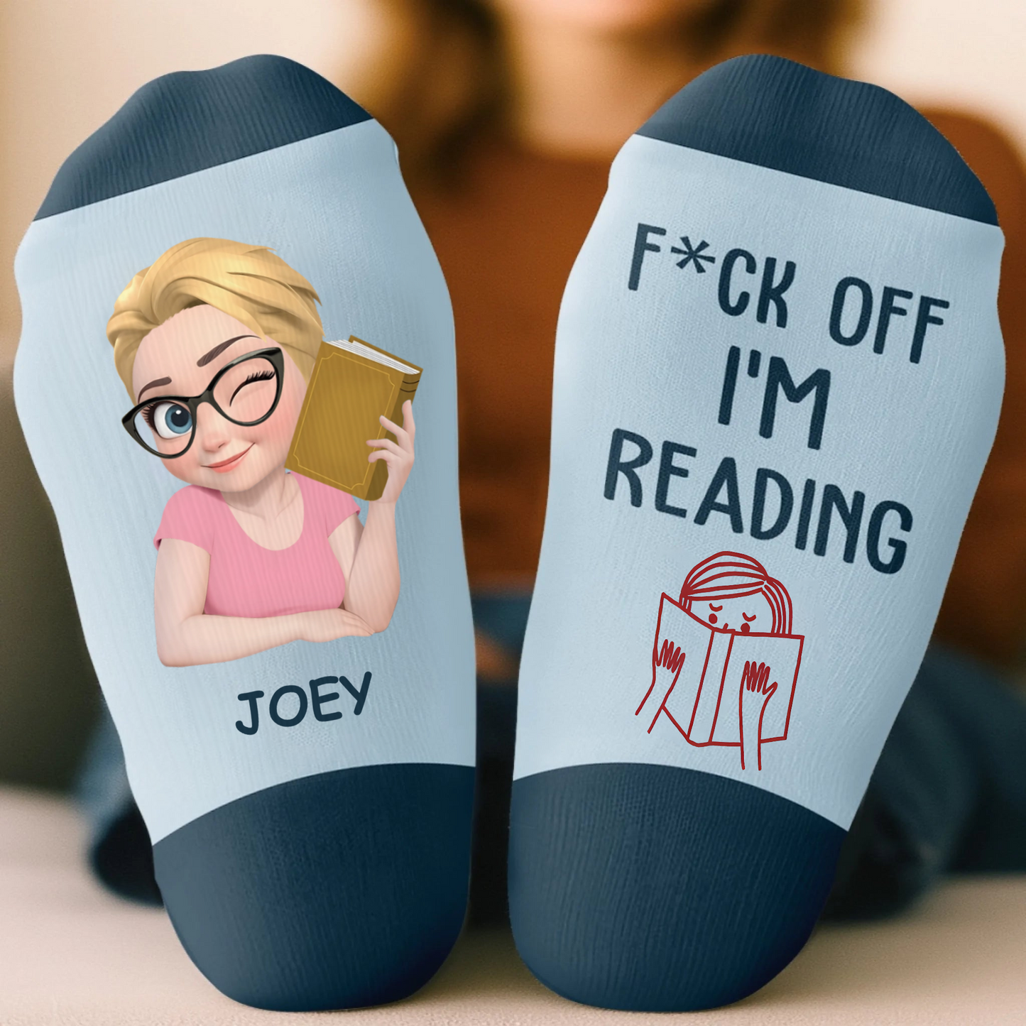 PSSO09 F*ck Off I'm Reading Book Lover - Personalized Custom Crew Socks