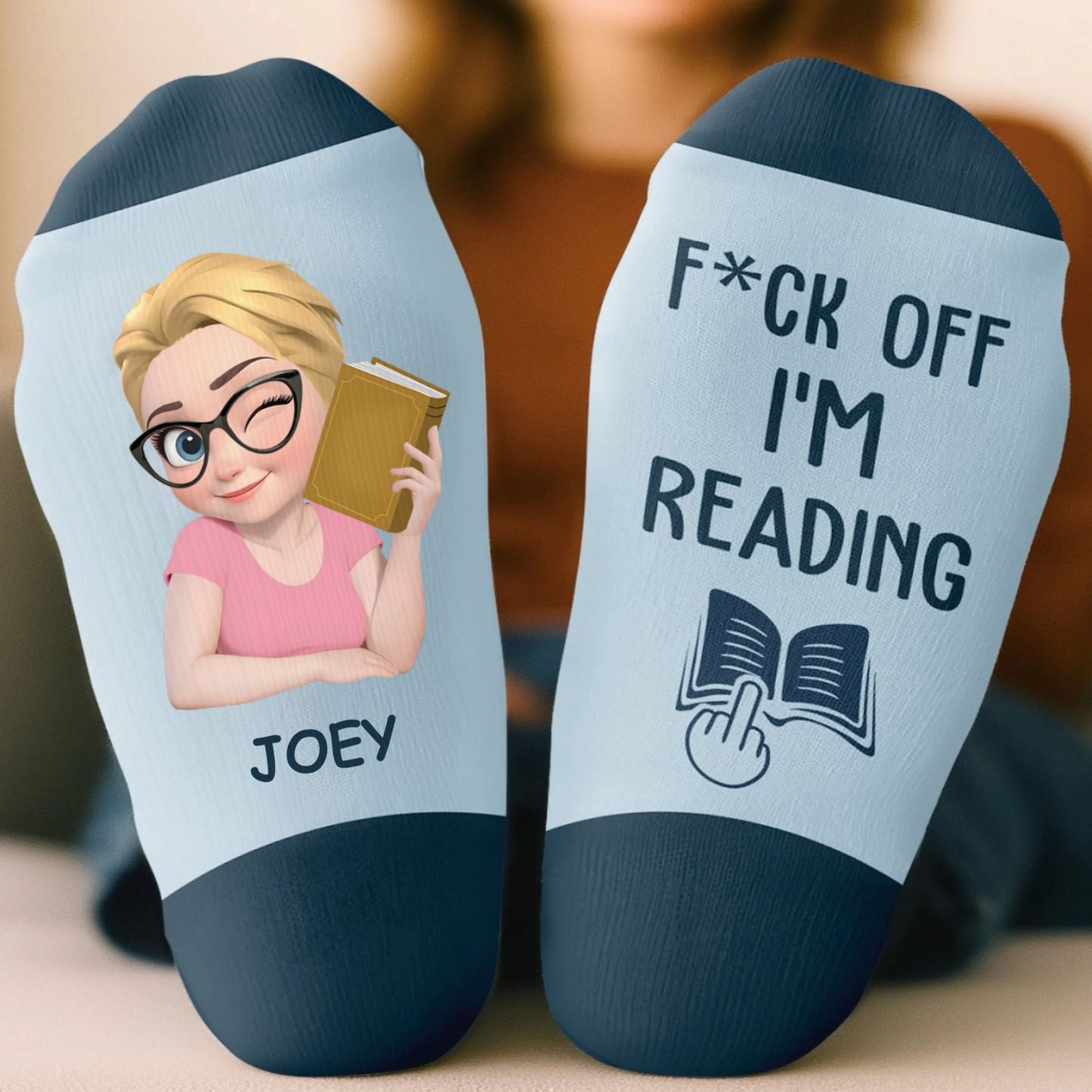 PSSO08 F*ck Off I'm Reading Book Lover-Personalized Custom Crew Socks