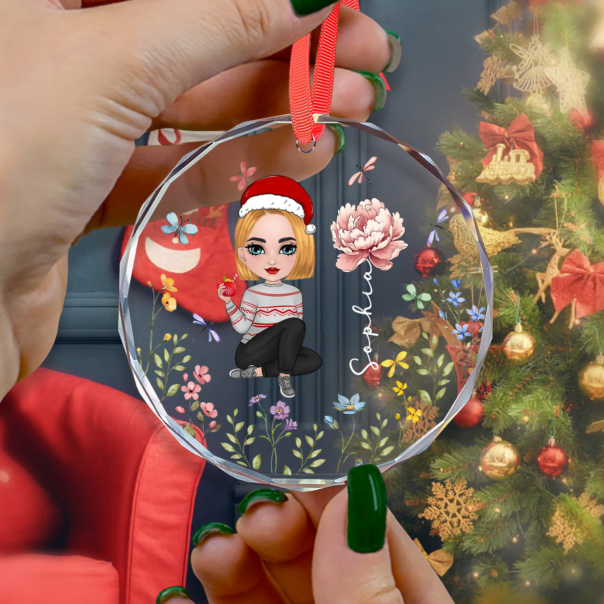 UPST170 Woman Birth Flower Christmas - Personalized Glass Ornament