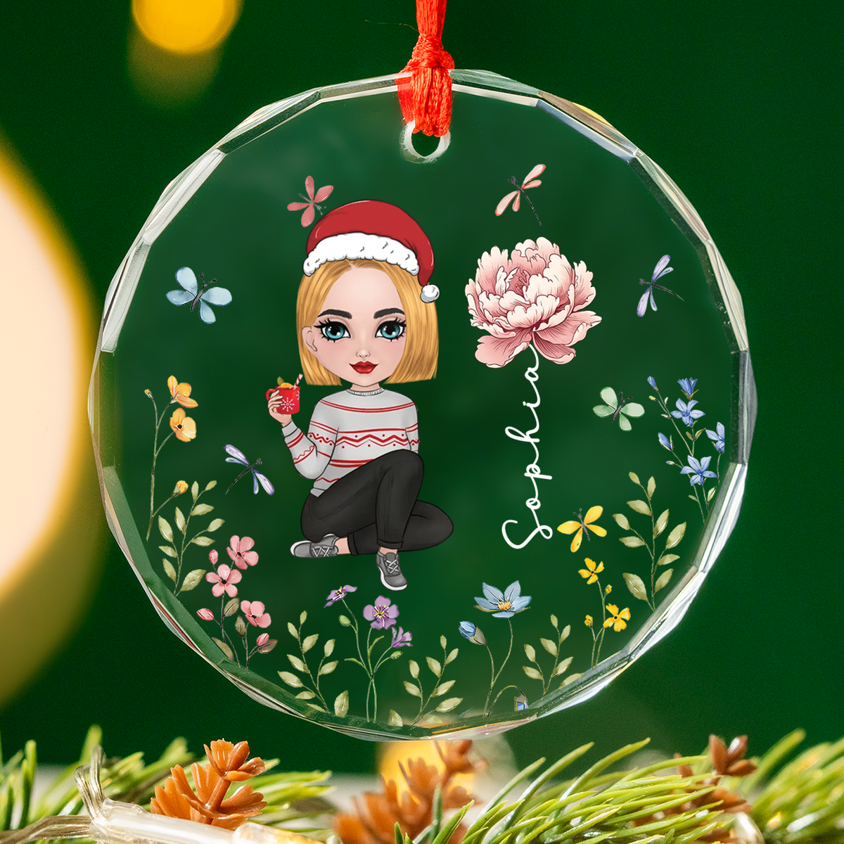 UPST170 Woman Birth Flower Christmas - Personalized Glass Ornament