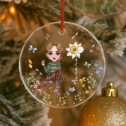 UPST170 Woman Birth Flower Christmas - Personalized Glass Ornament